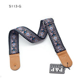 Embroidered Guitar Strap Soft Vintage Flowers Adjustable Cotton Belt Leather Head For Guitar Musical Instrument MartLion S113-G CHINA 