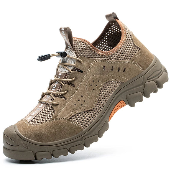 Summer Safety Shoes Men's Slip-resistant Industry Work Boots Anti-smashing Steel Toe Footwear MartLion khaki 36 
