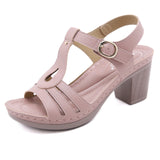 Solid Color Buckle Sandals for Women High Heels Outdoor Party Anti-slip Shoes Sandalias Plataforma Mujer MartLion Pink 36 