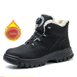Men's Safety Boots Women Autumn Winter Rotating Buttons Steel Toe Work Indestructible Protective Work Safety Shoes MartLion Black Plush 37 
