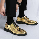 Casual Leather Shoes Men's superstar Brogues formal leather oxford gold lace-up hombres silver MartLion   