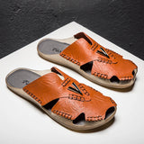 Summer Breathable Men's Sandals Soft Leather Casual Slippers Flats Outdoor slippers Roman Style Beach Sandals MartLion 1866 brown 7 