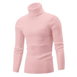 Men's Turtleneck Sweater Casual Knitted Sweater Warm Fitness Pullovers Tops MartLion pink M (55-65KG) 
