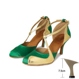 Two-color Dance Shoes Pointed Toe Latin Modern Jazz Dancing Women Sandals Summer Indoor Soft Bottom Practice MartLion Green heel 7.5cm 41 