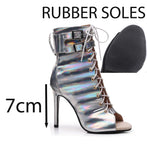 Black Party Boots Show Women Shoes High Heels Dance Stripper Jazz Pole Stage Summer The Bar MartLion Silver 7cm rubber 39 