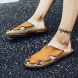 Summer Breathable Men's Sandals Soft Leather Casual Slippers Flats Outdoor slippers Roman Style Beach Sandals MartLion   