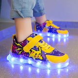 Pikachu Luminous Sneakers Girl Boy Led Light Up Shoes Pokemon Kid Non-slip Glowing Children Breathable Casual MartLion   