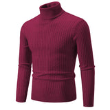 Men's Turtleneck Sweater Casual Knitted Sweater Warm Fitness Pullovers Tops MartLion wine red M (55-65KG) 