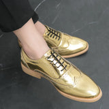 Classic Gold Glitter Leather Brogue Shoes Men's Round Toe Luxury Dress Wedding Party MartLion   