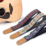 Embroidered Guitar Strap Soft Vintage Flowers Adjustable Cotton Belt Leather Head For Guitar Musical Instrument MartLion   