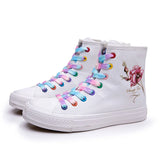 Casual Canvas Shoes Inner Zippered Rubber High Top Small White Trendy Women's Sneakers MartLion Whiteribbon increase 35 