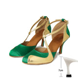 Two-color Dance Shoes Pointed Toe Latin Modern Jazz Dancing Women Sandals Summer Indoor Soft Bottom Practice MartLion Green heel 7cm 40 