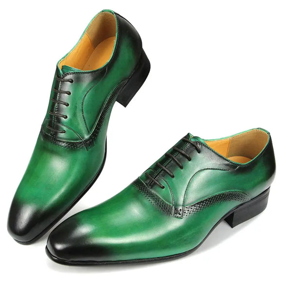 Dress Shoes for Men's Luxury Lace-up Spring Autumn Designer Wedding Oxfords Black Green Pointed Toe MartLion green 39 