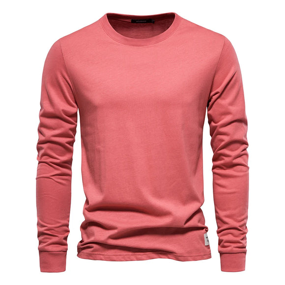Solid Color Cotton T Shirt Men's Casual O-neck Long Sleeved Spring Autumn Basic MartLion Red EUR XS 55-65kg 