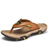 Summer Beach Slippers Leather Flip Flops Casual Shoes For Men's MartLion Brown 6 