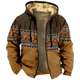 Vintage Winter Jackets Men's Bison Print Design Motorcycle Casual Long Sleeve Coats Versatile Hooded Sweatshirts MartLion   