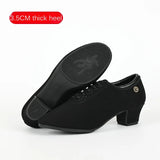 Black Latin Dance Shoes for Women Oxford Cloth Soft Sole Lace Up Jazz Ballroom High Heel MartLion 3.5cm 37 