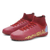 Men's Football Boots Professional Society Soccer Cleats High Ankle Futsal Shoes For Kids Training Sneakers Mart Lion Red sd Eur 44 