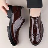 Men's Casual Patent Leather Brogue Dress Shoes Slip On Outdoor Oxfords Footwear MartLion   