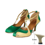 Two-color Dance Shoes Pointed Toe Latin Modern Jazz Dancing Women Sandals Summer Indoor Soft Bottom Practice MartLion Green heel 5.5cm 44 