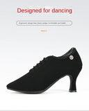 Black Latin Dance Shoes for Women Oxford Cloth Soft Sole Lace Up Jazz Ballroom High Heel MartLion   