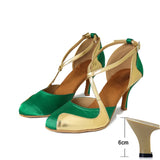 Two-color Dance Shoes Pointed Toe Latin Modern Jazz Dancing Women Sandals Summer Indoor Soft Bottom Practice MartLion Green heel 6cm 43 
