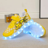 Pikachu Luminous Sneakers Girl Boy Led Light Up Shoes Pokemon Kid Non-slip Glowing Children Breathable Casual MartLion G 25(16.2cm insole) 