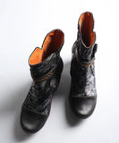 Autumn Women's Leather Printing Short Boots With Belt Buckle MartLion   