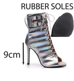 Black Party Boots Show Women Shoes High Heels Dance Stripper Jazz Pole Stage Summer The Bar MartLion Silver 9cm rubber 43 