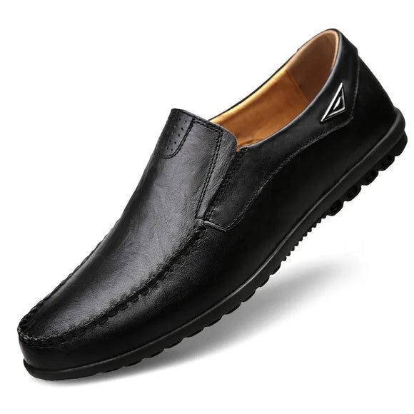 Genuine Leather Men's Casual Shoes Soft Loafers Moccasins Breathable Slip on Black Driving MartLion Black 42 