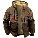 Vintage Winter Jackets Men's Bison Print Design Motorcycle Casual Long Sleeve Coats Versatile Hooded Sweatshirts MartLion pattern4 XXS 