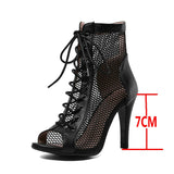 Women's Indoor Dance Shoes High Heels Stilettos Jazz Dance Ladies Hollow Mesh Sandals Mart Lion Black-7cm 37 