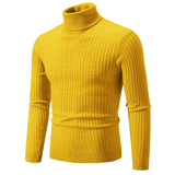 Men's Turtleneck Sweater Casual Knitted Sweater Warm Fitness Pullovers Tops MartLion yellow M (55-65KG) 