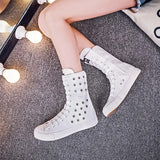 High Rise Mid Top Casual Shoes for Women Breathable Canvas Flat Bottom MartLion   