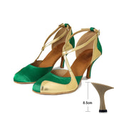 Two-color Dance Shoes Pointed Toe Latin Modern Jazz Dancing Women Sandals Summer Indoor Soft Bottom Practice MartLion Green heel 8.5cm 37 
