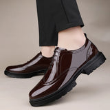 Men's Casual Patent Leather Brogue Dress Shoes Slip On Outdoor Oxfords Footwear MartLion   