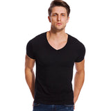 Solid V Neck T Shirt Men's Low Cut Stretch Vee Top Tees Slim Fit Short Sleeve Invisible Undershirt Summer MartLion black XL 