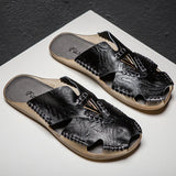 Summer Breathable Men's Sandals Soft Leather Casual Slippers Flats Outdoor slippers Roman Style Beach Sandals MartLion 1866 black 8.5 