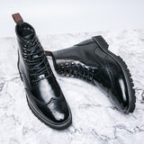 Formal Men's Boots British Style Brogue Mid Calf Dress Patent Leather Martin Masculina Mart Lion   
