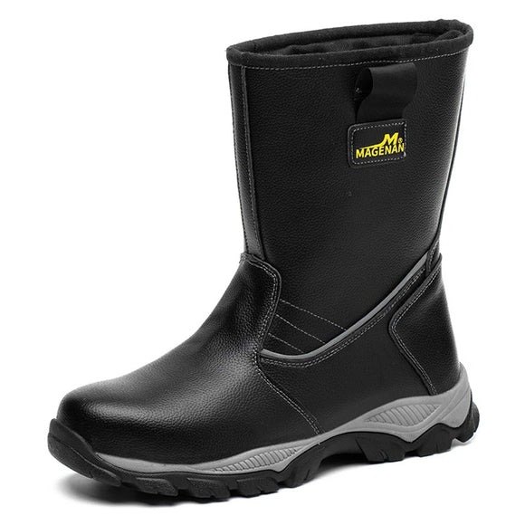 Safety Boots Leather Shoes Mid-calf Anti-smash Anti-puncture Work Steel Toe Cap winter Water Proof MartLion 3312-black 41 