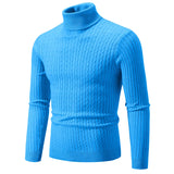 Men's Turtleneck Sweater Casual Knitted Sweater Warm Fitness Pullovers Tops MartLion sky blue M (55-65KG) 