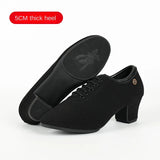 Black Latin Dance Shoes for Women Oxford Cloth Soft Sole Lace Up Jazz Ballroom High Heel MartLion 5cm 37 