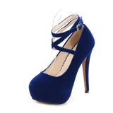 Women's Shoes Flock High Heels Pumps Pointed Toe Classic Red Ladies Wedding Office Pumps Black Heels Mart Lion Blue 35 
