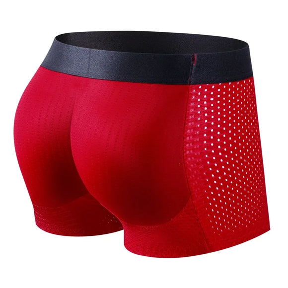 Nylon Ice Silk Men's Underwear Breathable Thickened Panties Buttocks Fake Butt Padded Butt Enhancer Booty Underpants MartLion Red XXL(34-37inches) 