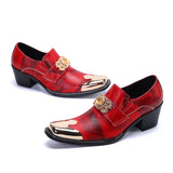 Men's Shoes Genuine Leather Chunky High Heels Oxford Slip On Red Wedding Party Spring Formal MartLion   