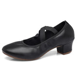 Professional Jazz Latin Dance Shoes for Women Indoor Rubber Soft Sole Modern Dance High Heels Ballroom MartLion Black PU 36 