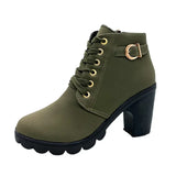 Spring Winter Women Pumps Boots Lace-up European Ladies Shoes PU High Heels MartLion green 37 