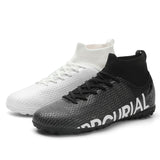 Men's Football Boots Professional Society Soccer Cleats High Ankle Futsal Shoes For Kids Training Sneakers Mart Lion BlackWhite sd Eur 44 