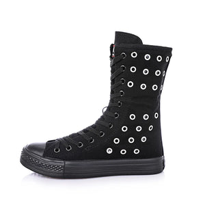High Rise Mid Top Casual Shoes for Women Breathable Canvas Flat Bottom MartLion black 38 