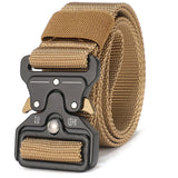 Men's Belt Outdoor Hunting Tactical Multi-Function Buckle Nylon Marine Corps Canvas Belt Plastic buckle Mart Lion khaki 125cm 